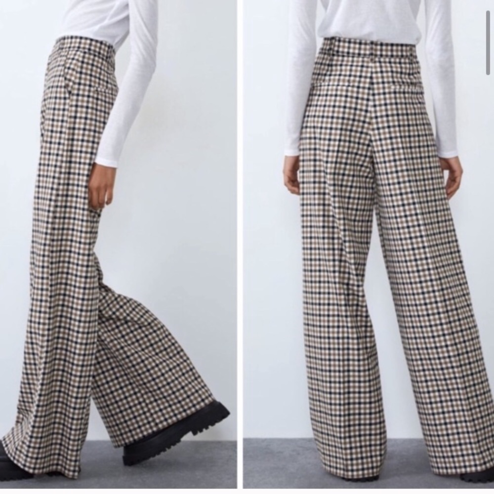 ZARA PLAID WIDE LEG PANTS